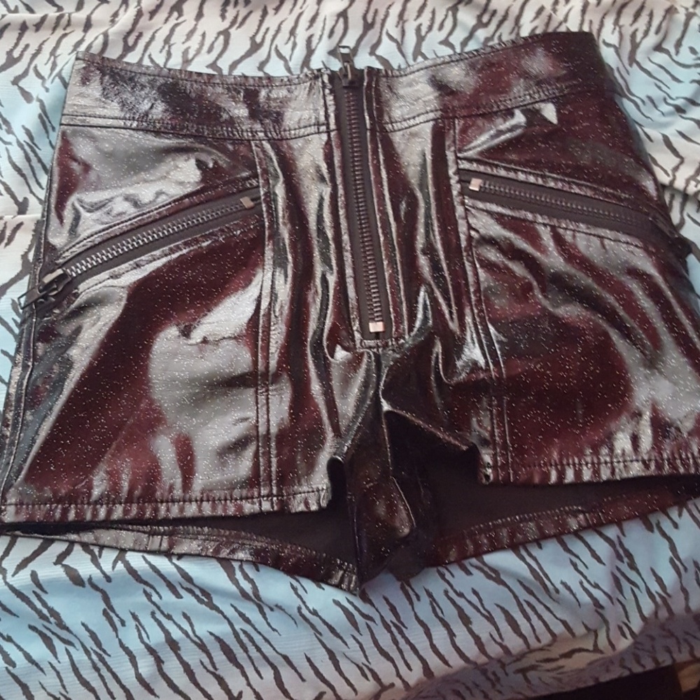 Lip Service Dolls Kill pvc moto glitter shorts