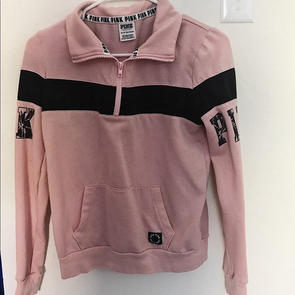 VS PINK* pink and black tropical printed half-zip
