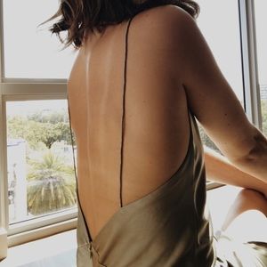 Green Silky Backless Maxi Dress