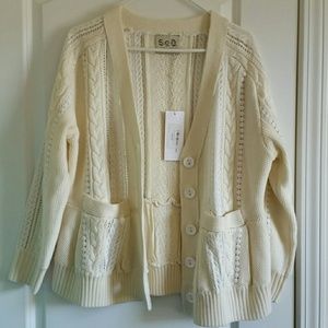 Sea NY lace inset fisherman-style cardigan NWT