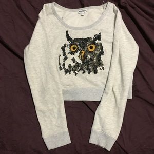 Express Sequin Owl Crop Sweater