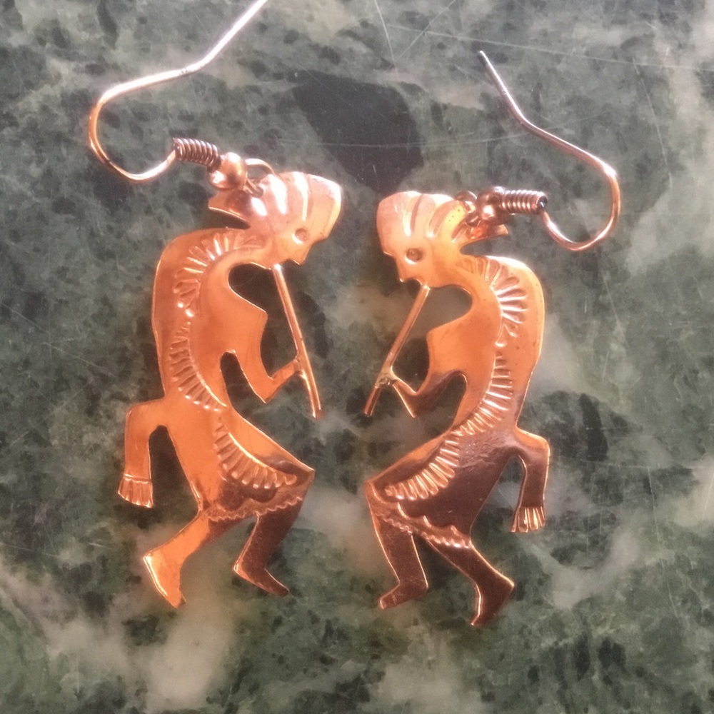 🔆EARRINGS NATIVE AMERICAN KOKOPELLI SPIRIT COPPER