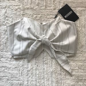Pinstripe Tie Front Bandeau Top