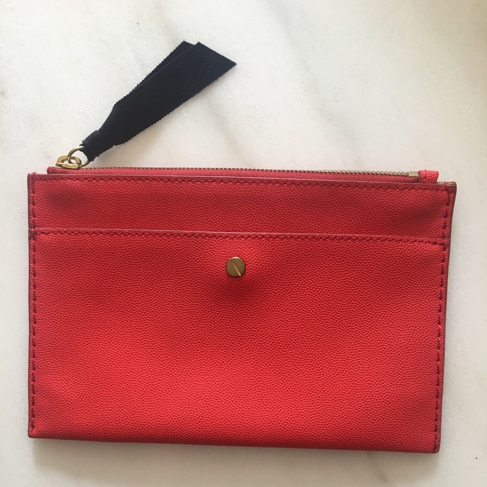 J. Crew Red pebbled leather zipper pouch