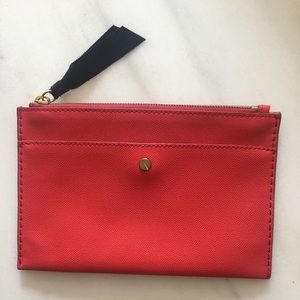 J. Crew Red pebbled leather zipper pouch