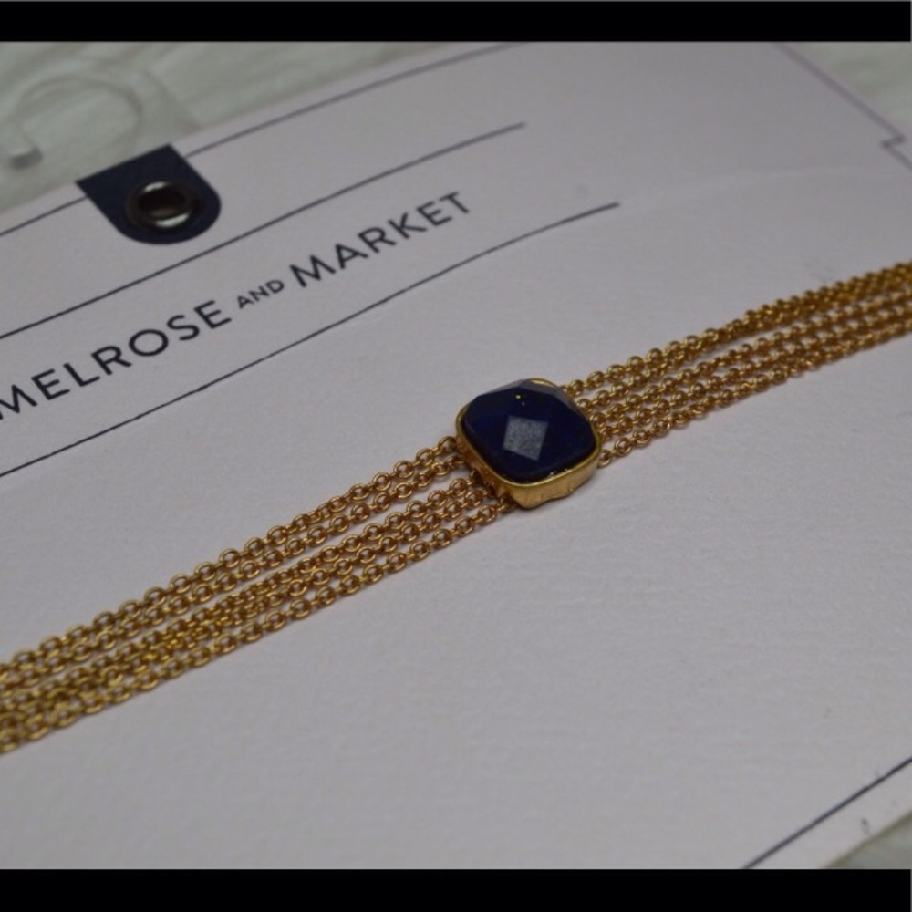 MELROSE AND MARKET Gold Chain w Blue Stone Choker