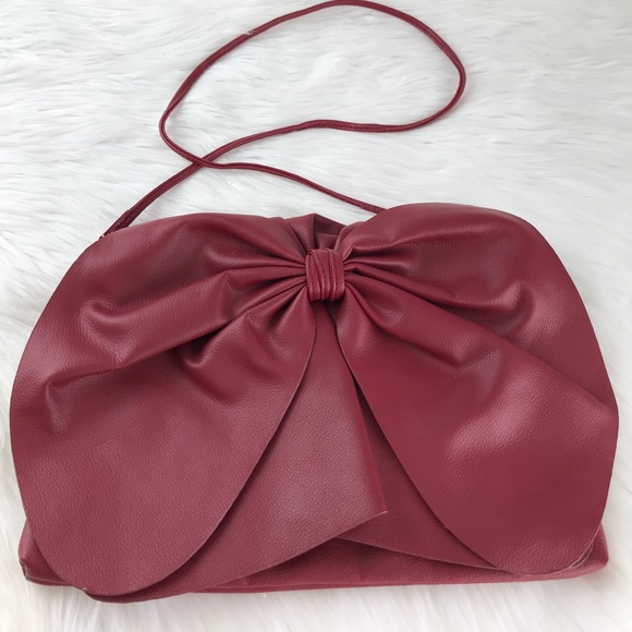 Kimchi Blue Handbags - Big Bow designed- Maroon patent pleather leather