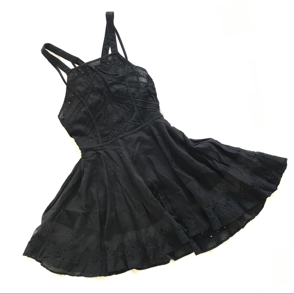 Free People Black Mesh and Lace Babydoll Minidress