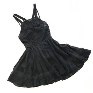Free People Black Mesh and Lace Babydoll Minidress