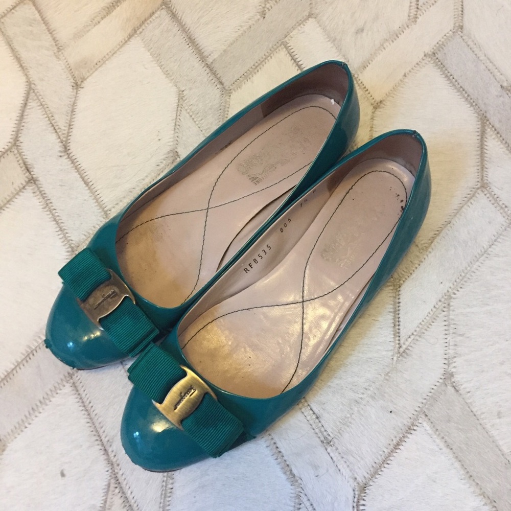 Green Ferragamo flat