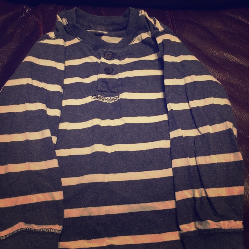 Blue and cream striped long sleeved t-shirt