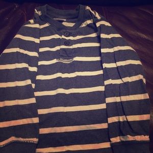 Blue and cream striped long sleeved t-shirt