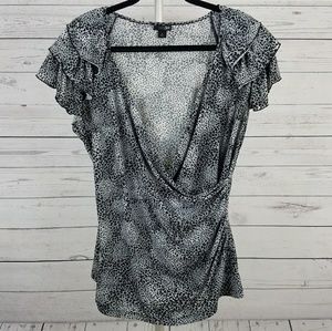 East 5th Faux Wrap Cap Sleeves Top Size Large