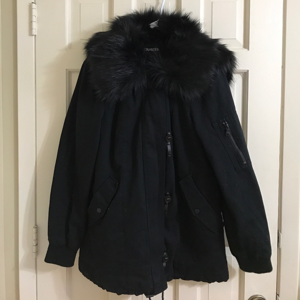 EXPRESS Coat w/Faux Fur Trim