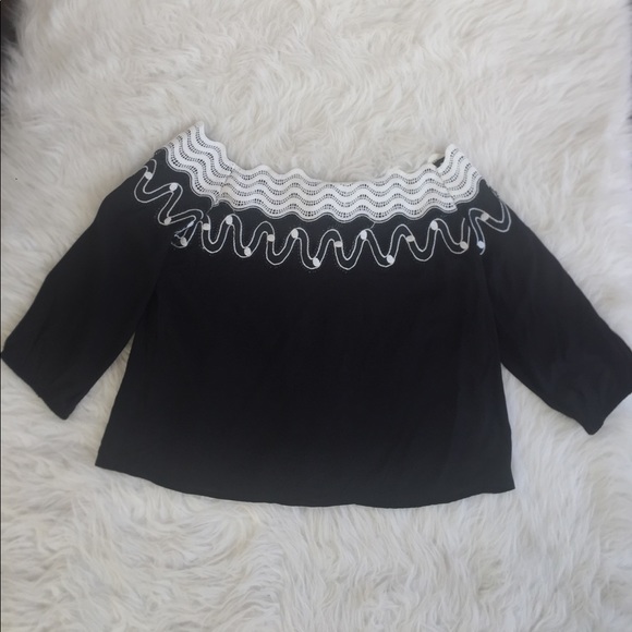 Black n white off shoulder Boho top Size M - Picture 1 of 6