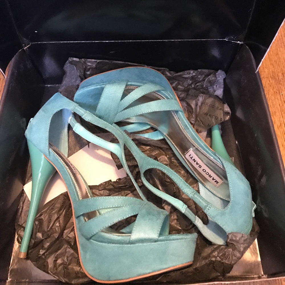 Turquoise Faux Suede Heels