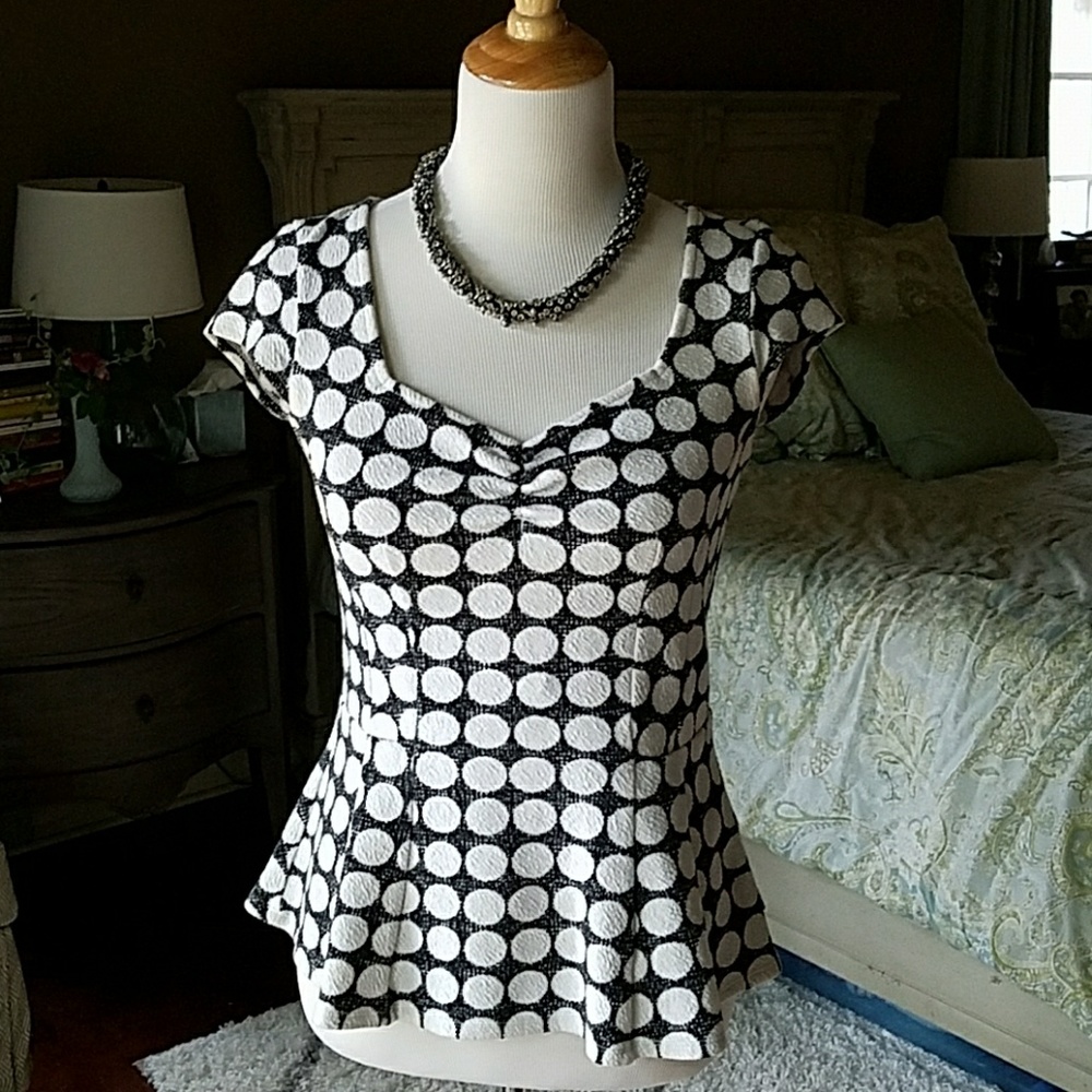 Anthropologie Postmark B&W Polka dot Peplum top
