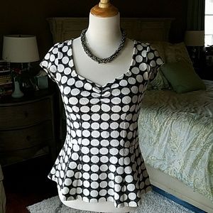 Anthropologie Postmark B&W Polka dot Peplum top