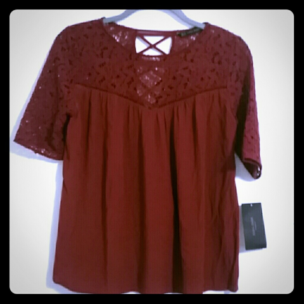 Zara blouse w/ lace yoke size M NWT
