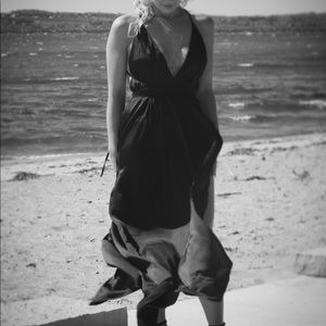 Black, silky prom, homecoming dress