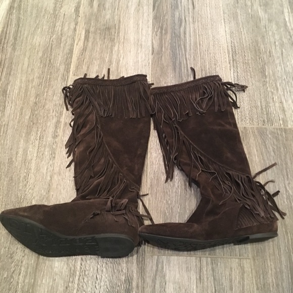 Sam Edelman Shoes - Sam Edelman Utah tall fringe dark brown boots Sz 8