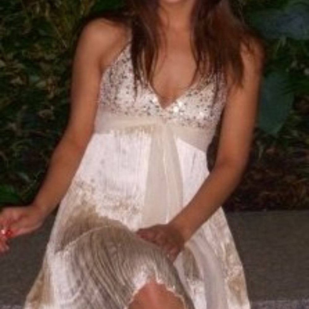 Silk champagne colored party dress