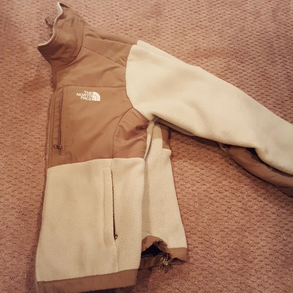 cream and tan color Northface