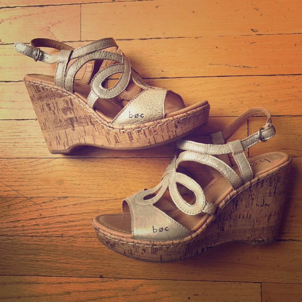 BOC brand silver wedge sandals