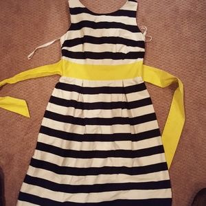 black white and yellow shift dress