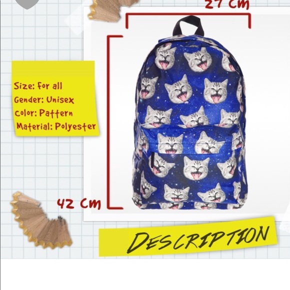 GALAXY GREY CATS BLUE SCHOOL BACKPACK - Picture 6 of 6