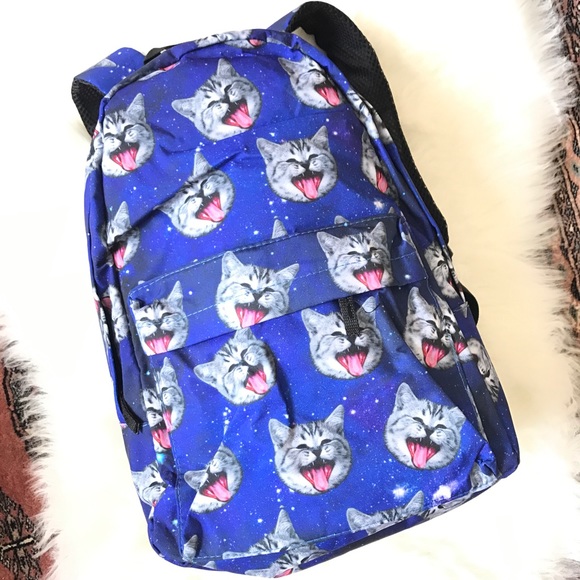 Handbags - GALAXY GREY CATS BLUE SCHOOL BACKPACK