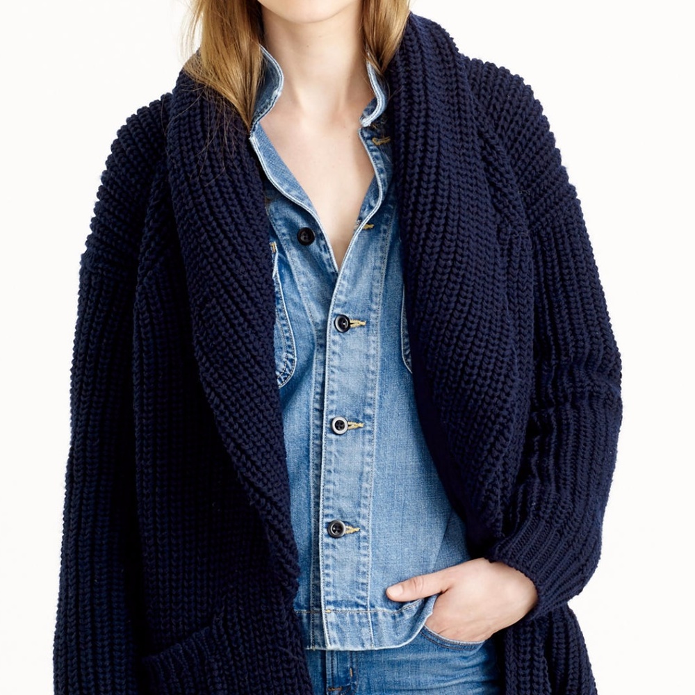 J. Crew Factory Cotton Sweater-Jacket in Navy
