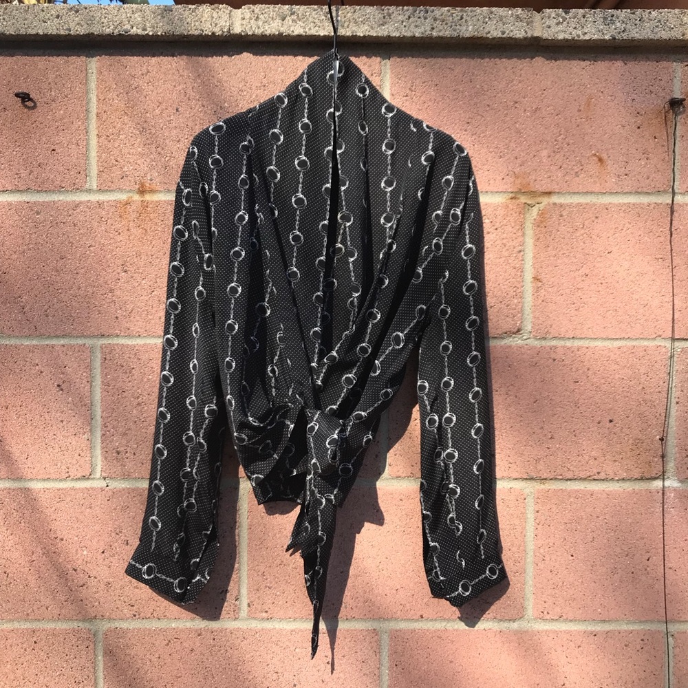 The Kooples Handcuff Print Silk Wrap Top