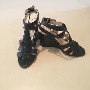 NINE WEST black leAther WEDGES size 7