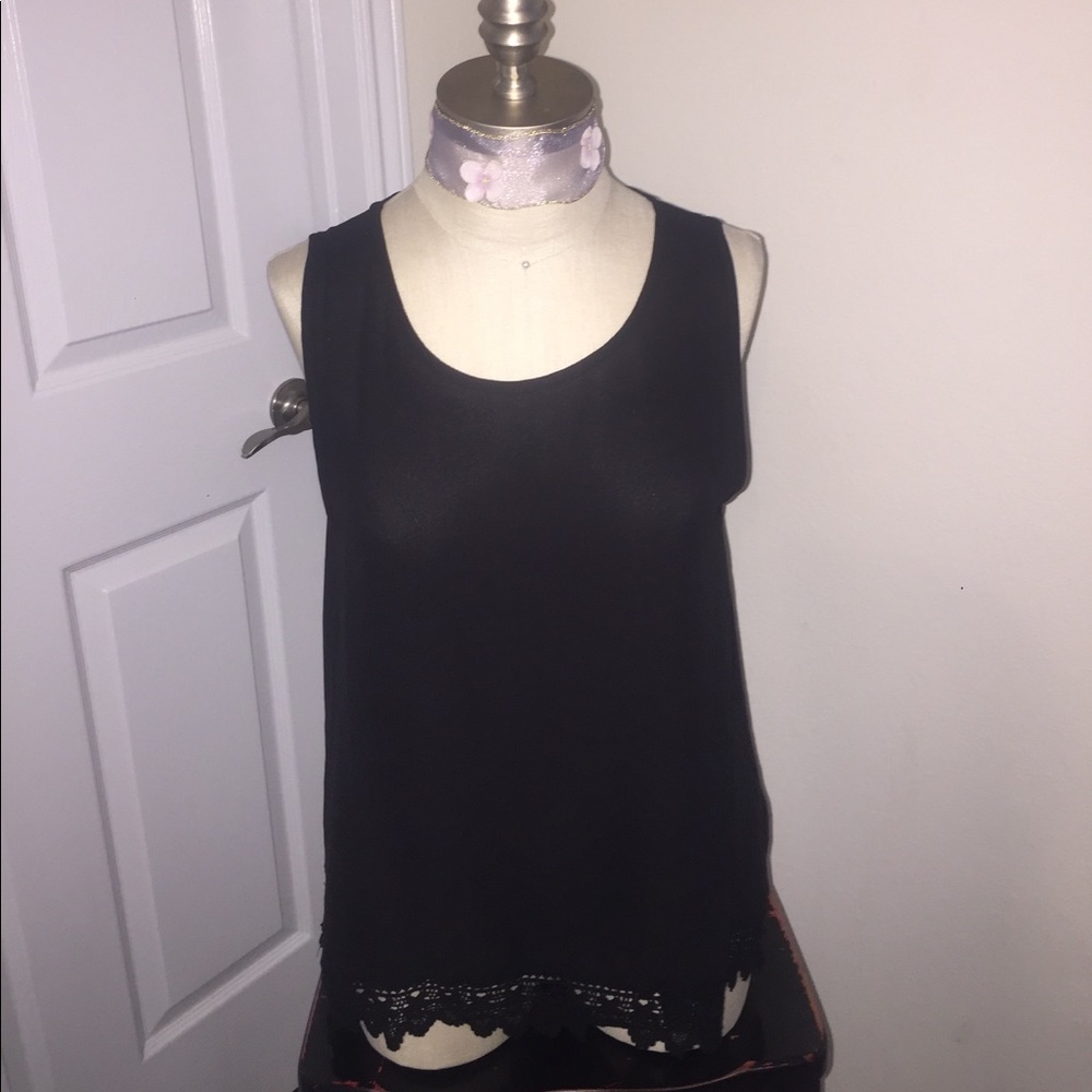 Black top with crochet trim