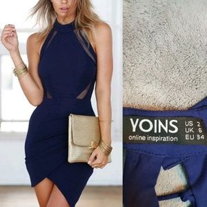 Yonis Women's Size 2 Midi Dress Blue Back Hallow O