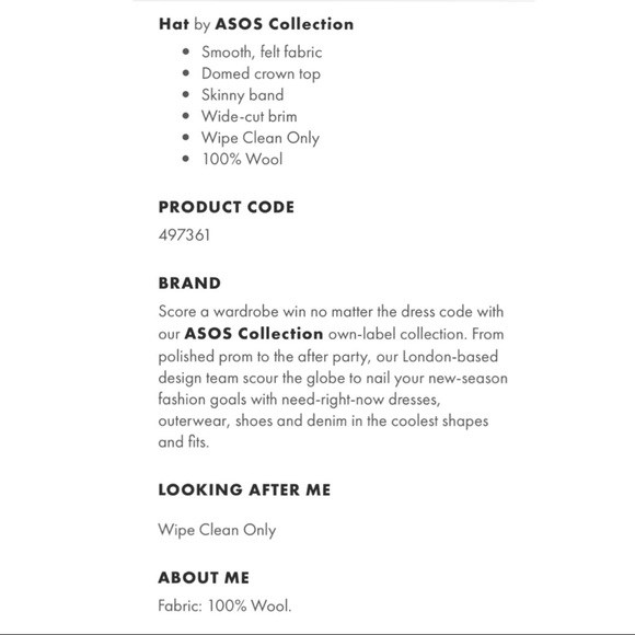 SOLD - ASOS Wool Hat - Picture 4 of 5