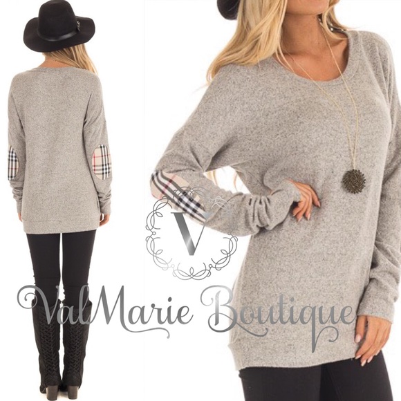 📍ONLY 2 LEFT📍SOFTEST EVER plaid elbow patch top - Picture 3 of 3