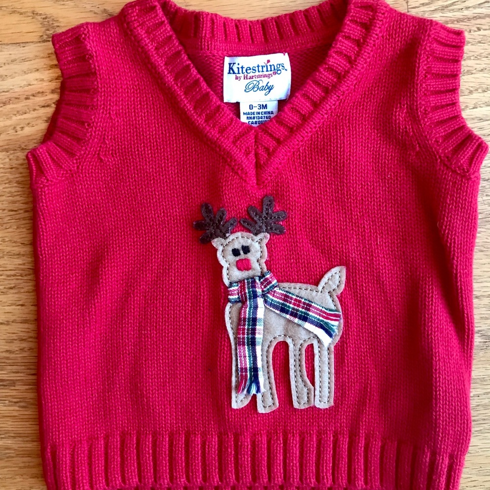 Baby red holiday sweater vest. Hartstrings. 3 mo