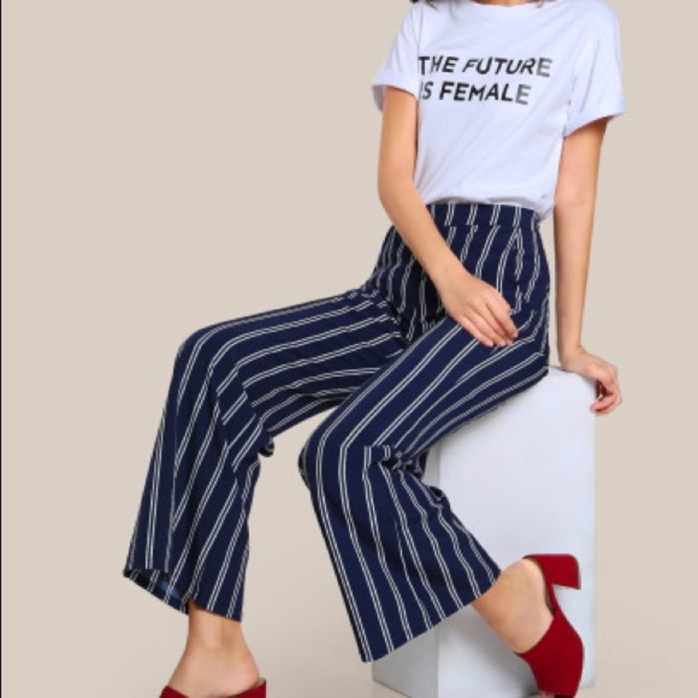 Navy stripes trousers pants high waisted