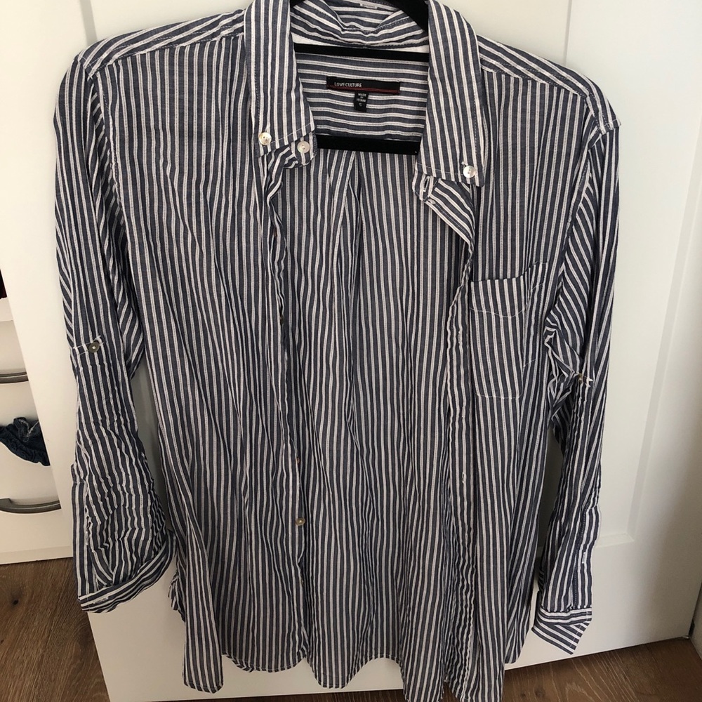 Blue and white striped button down