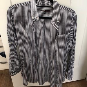 Blue and white striped button down