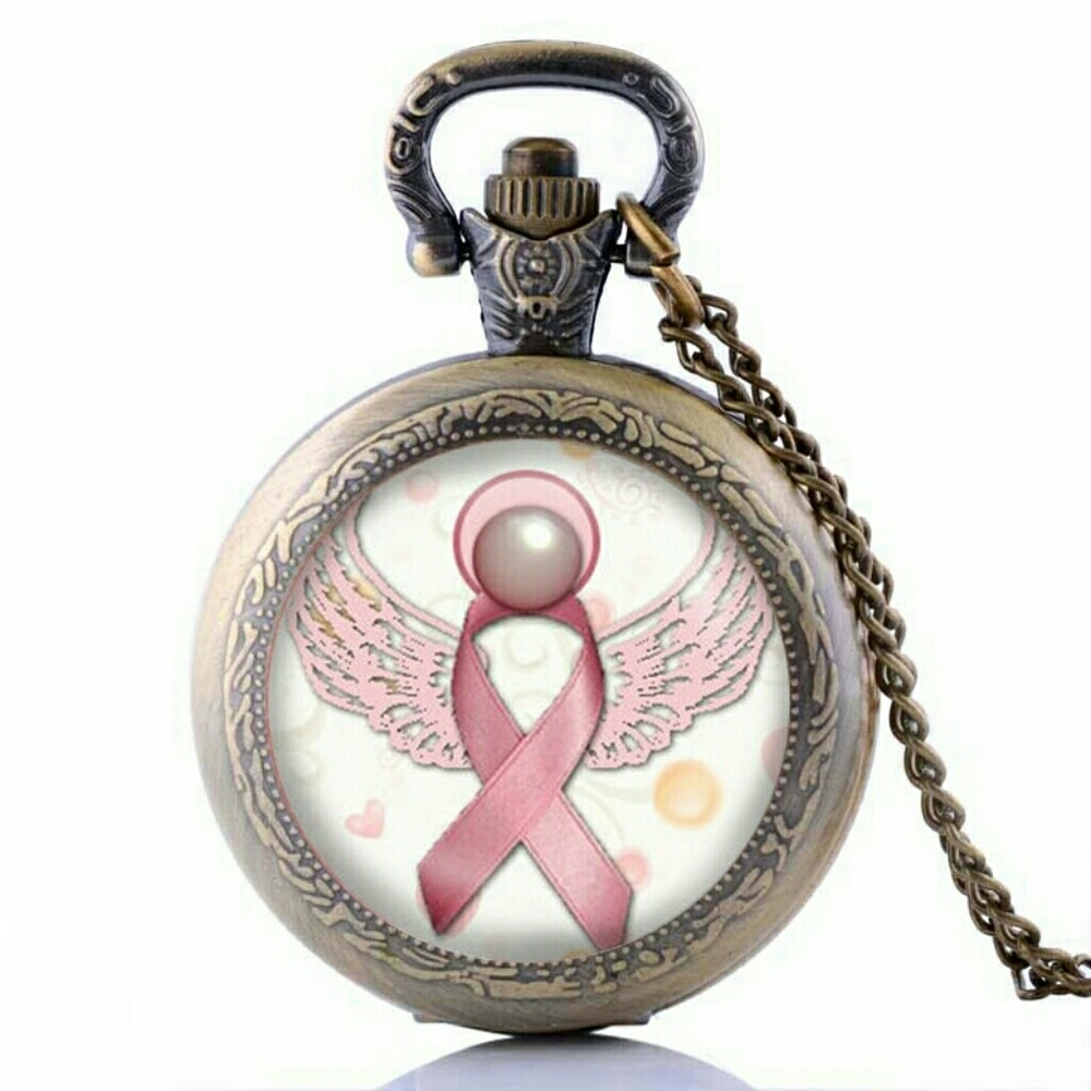 Angel Breast Cancer Awareness Ribbon POCKET WATCH