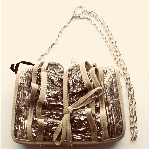 NWT Metallic gold sequined ruched crossbody bag - Picture 1 of 8