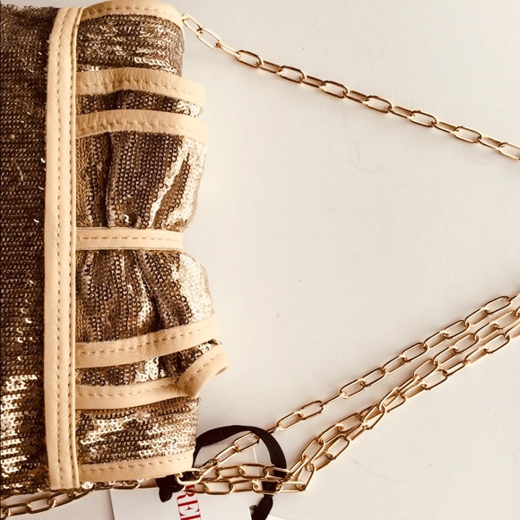 NWT Metallic gold sequined ruched crossbody bag - Picture 7 of 8