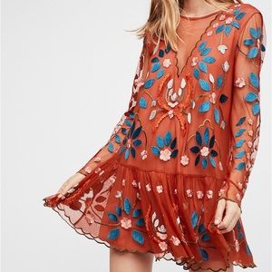 FREE PEOPLE LONG SLEEVE EMBROIDERED DRESS