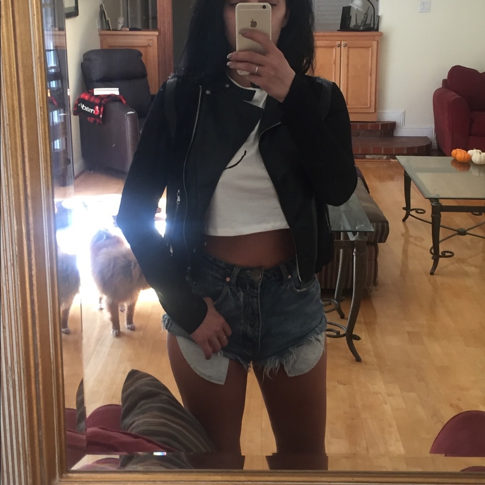 FATE BLACK LEATHER jacket with sheer accents