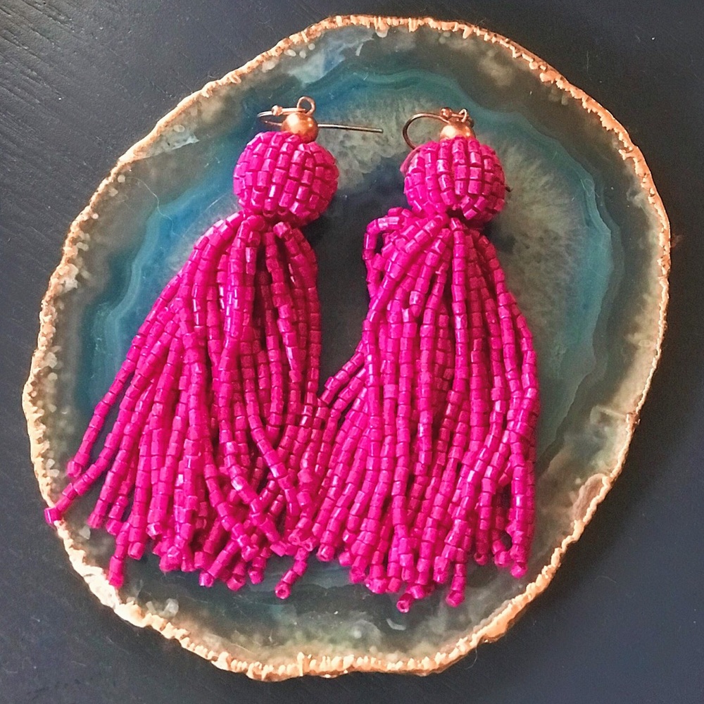 Fuschia Beaded Tassel Earrings