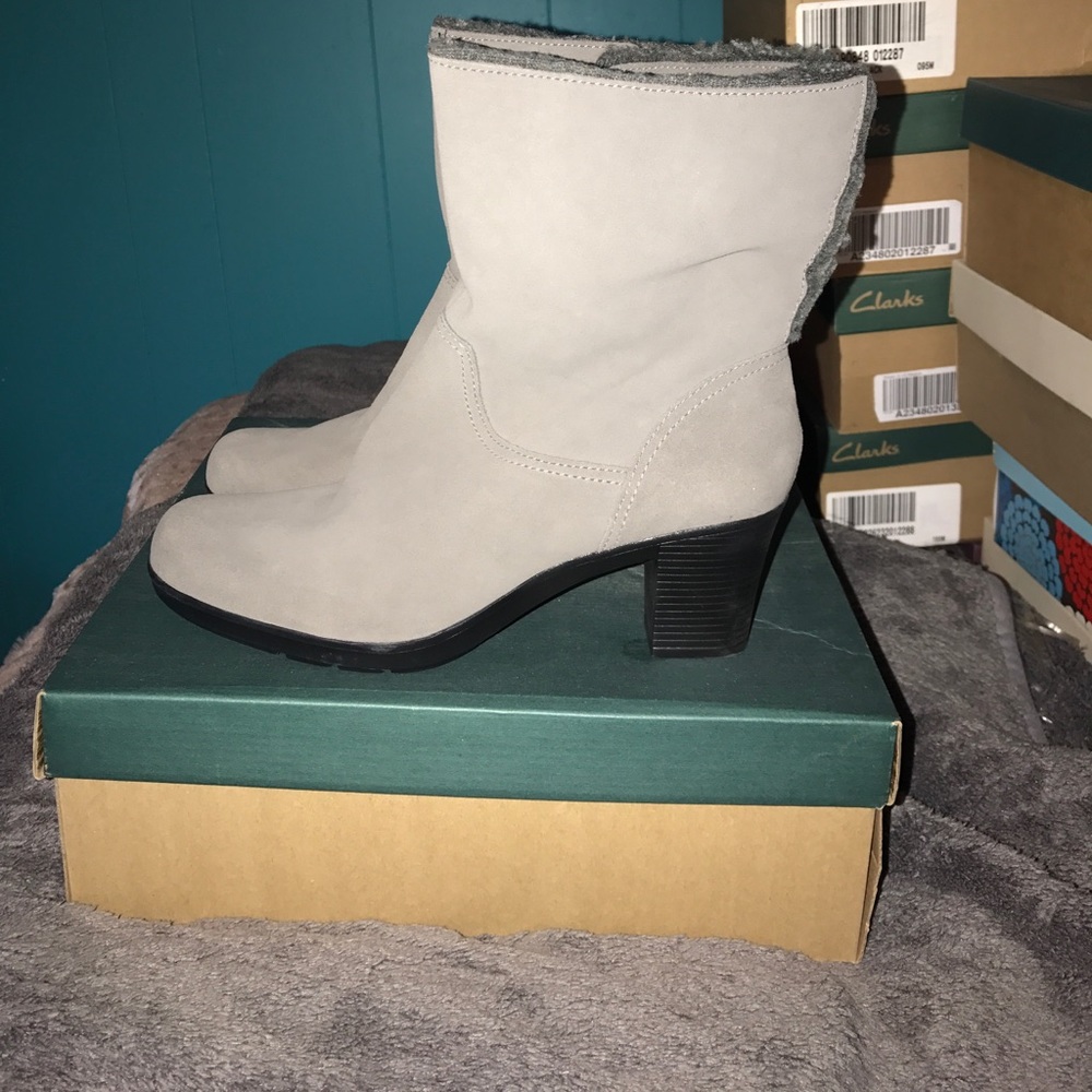 Gray zip up boots