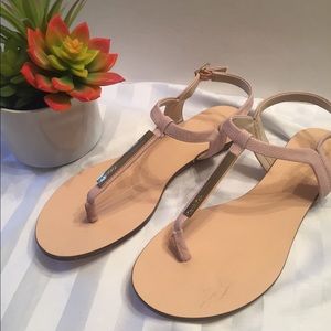 Calvin Klein Blush Leather Thong Sandal
